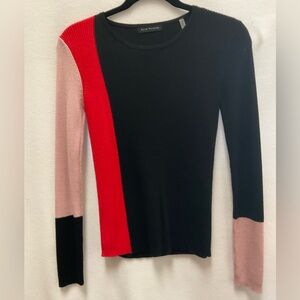 Elie Tahari Black Ribbed Knit Crewneck Top